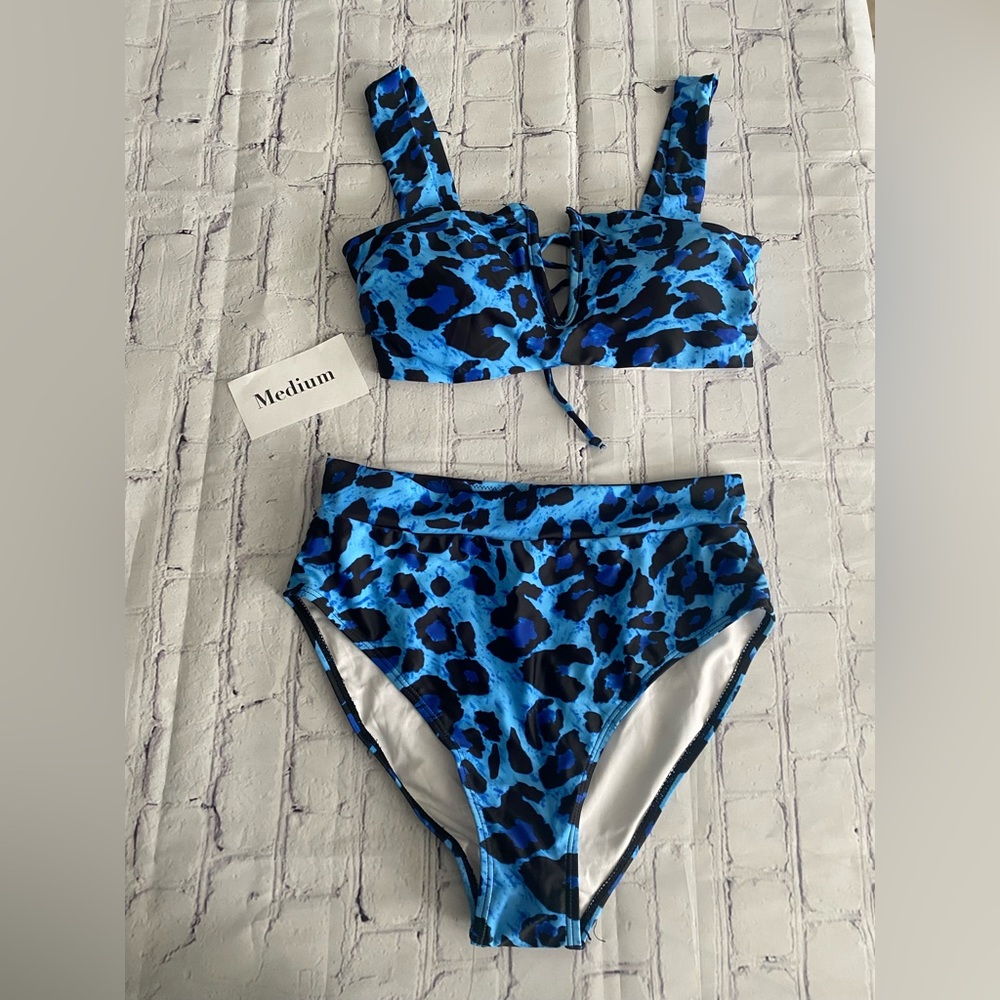 Two piece blue leopard